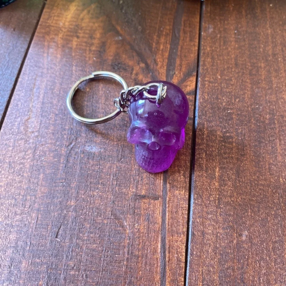 Handmade Resin Clear Purple Skull 3” Keychain Gothic Backpack Bag Charm NEW